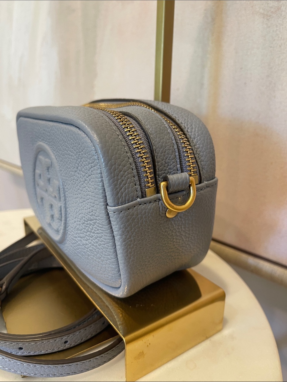 Tory Burch Pebbled Leather Crossbody in Slate Blue - Picture 3 of 7